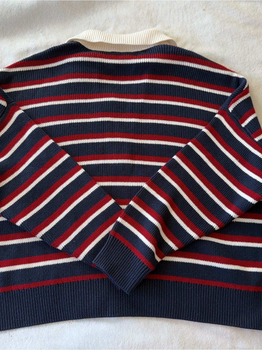 Abercrombie & Fitch Navy, Red & White Striped V-Neck Rugby Sweater - Picture 3 of 3